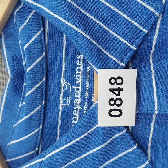 Vineyard Vines Blue White Striped Polo Whale Logo Shirt Two Button Pima Size XL - Picture 11 of 11